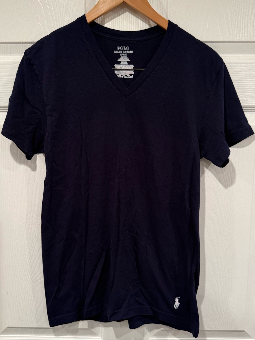 Polo Ralph Lauren Mens Black Solid Classic Fit V-Neck Logo Tee Cotton Knit M O42